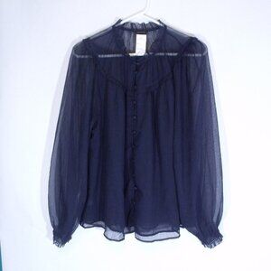 Ann Taylor Sheer Navy Blue Blouse Top